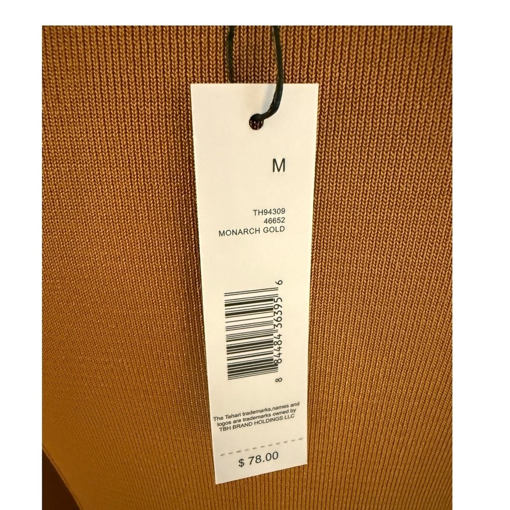 Tahari Crew Neck Knit Sweater Long‎ Sleeve Ribbed Pullover Monarch Gold Medium - Picture 5 of 9